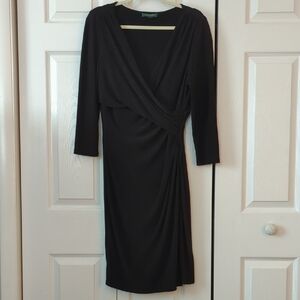 *LAUREN BY RALPH LAUREN* BLACK ELBOW SLEEVE JERSEY DRESS-12